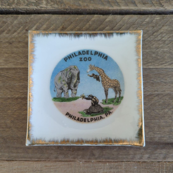 Vtg 1960s Porcelain Souvenir Philadelphia Zoo Hangable Mini Plate Trinket Dish - Picture 1 of 6
